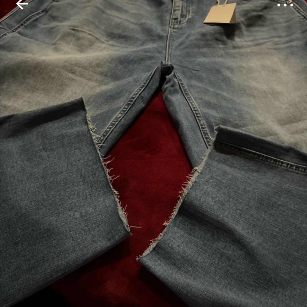 Flamingal 4x/18-20 Frayed Hem Wide-Leg Jeans in Light Blue